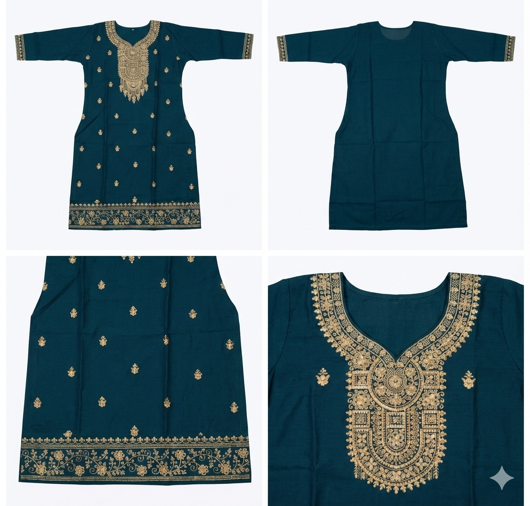 A deep teal blue pure cotton kurti