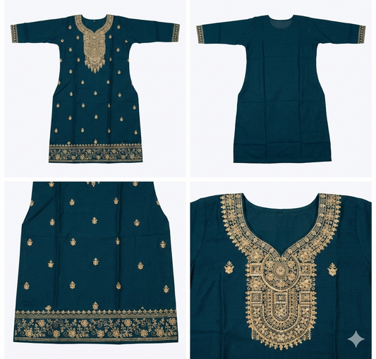 A deep teal blue pure cotton kurti
